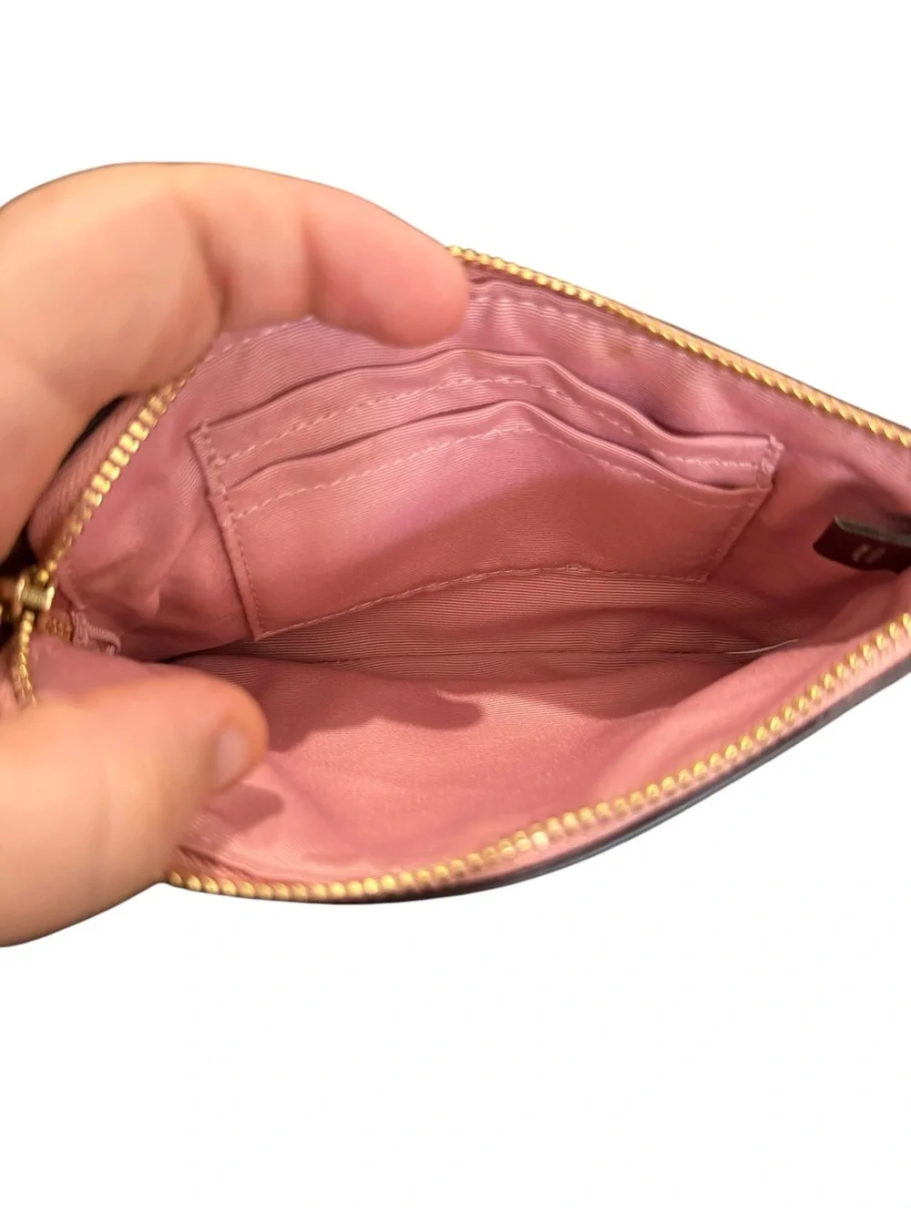 Coach Pink Leather Wristlet with Gold Logo